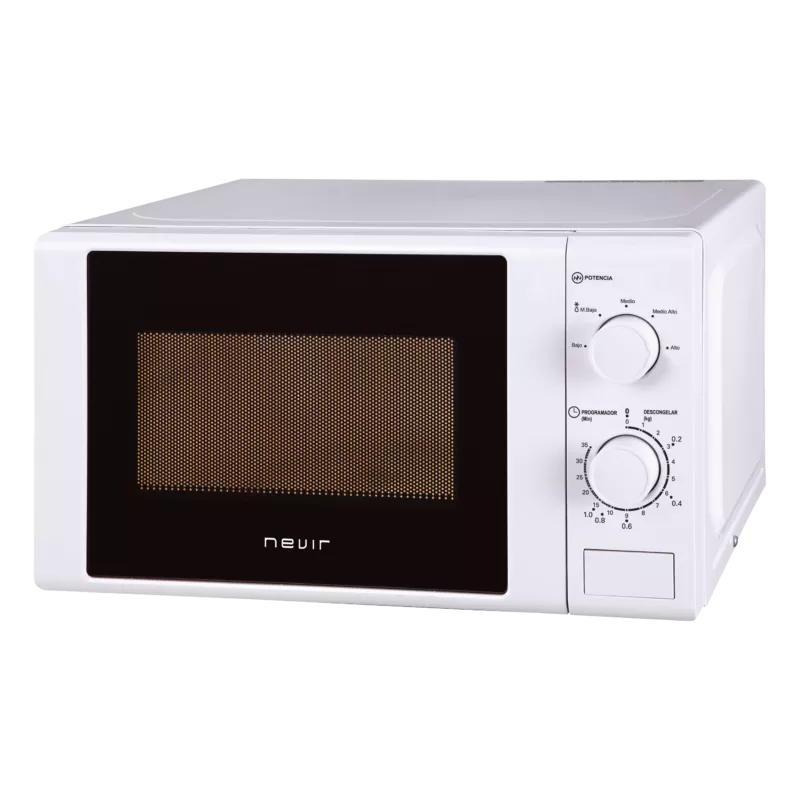Microondas Nevir NVR-6200M 20 L blanco 700 W con panel de control mecánico y diseño compacto.