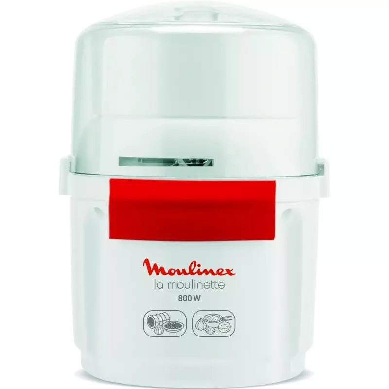 PICADORA MOULINEX AD560120 800W en color blanco con diseño compacto y tapa transparente para fácil manejo