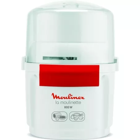 PICADORA MOULINEX AD560120 800W en color blanco con diseño compacto y tapa transparente para fácil manejo