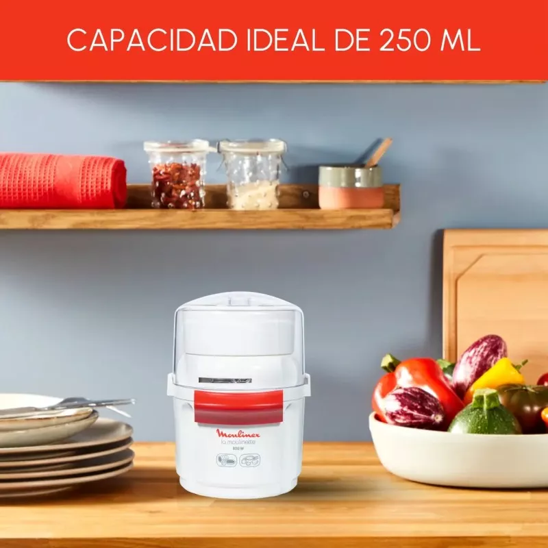 PICADORA MOULINEX AD560120 800W compacta blanca con capacidad de 250 ml y cuchilla de acero inoxidable para fácil picado