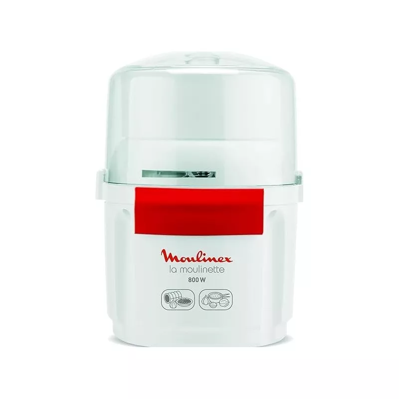 PICADORA MOULINEX AD560120 800W blanca con diseño compacto y tapa transparente para fácil control del proceso de picado