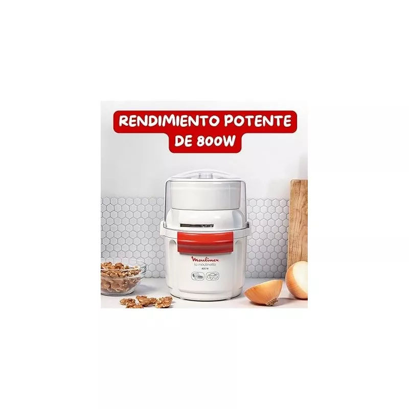 PICADORA MOULINEX AD560120 800W blanca con diseño moderno, potente motor y capacidad para picar diversos ingredientes