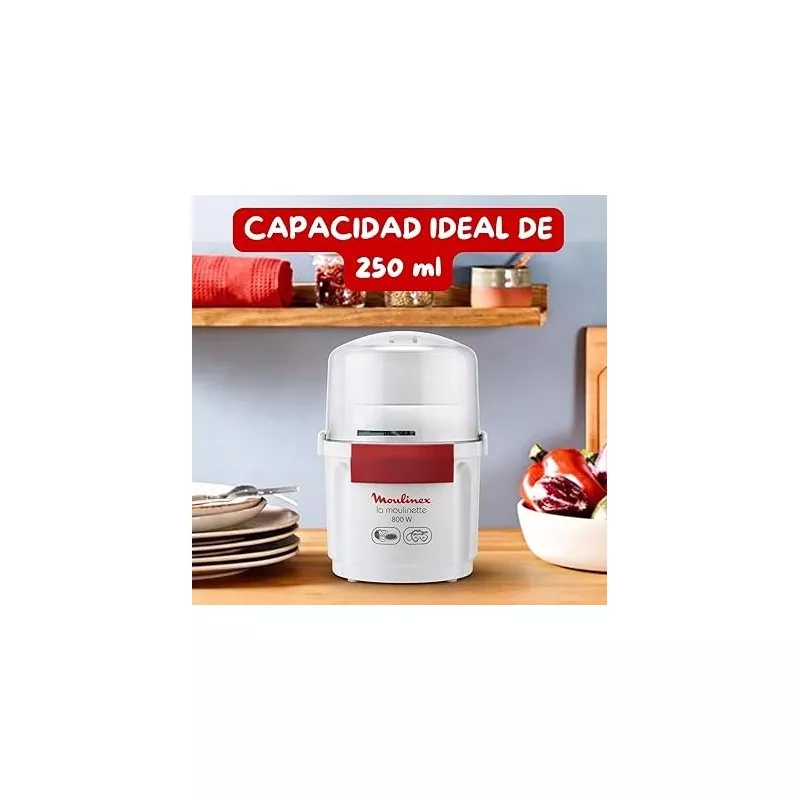 PICADORA MOULINEX AD560120 800W blanca con capacidad de 250 ml y diseño compacto ideal para picar alimentos.