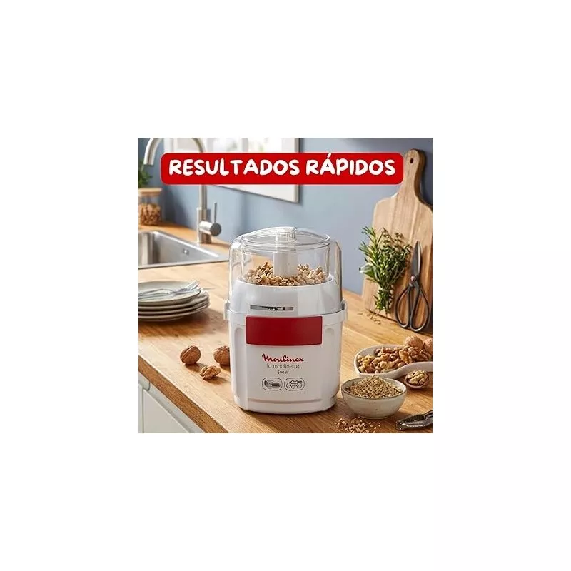 PICADORA MOULINEX AD560120 800W blanca con tapa transparente y cuchillas de acero inoxidable para picar alimentos rápidamente