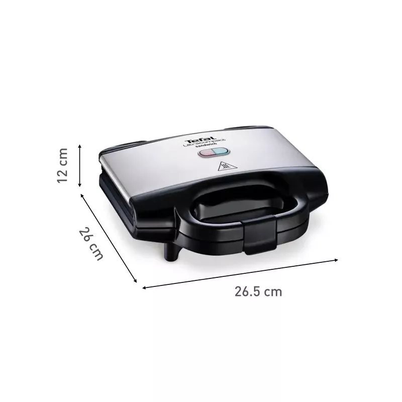 Sandwichera Tefal SM155212 Ultracompact 700 W en acero inoxidable con diseño compacto y fácil almacenamiento.