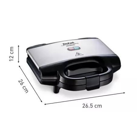 Sandwichera Tefal SM155212 Ultracompact 700 W en acero inoxidable con diseño compacto y fácil almacenamiento.