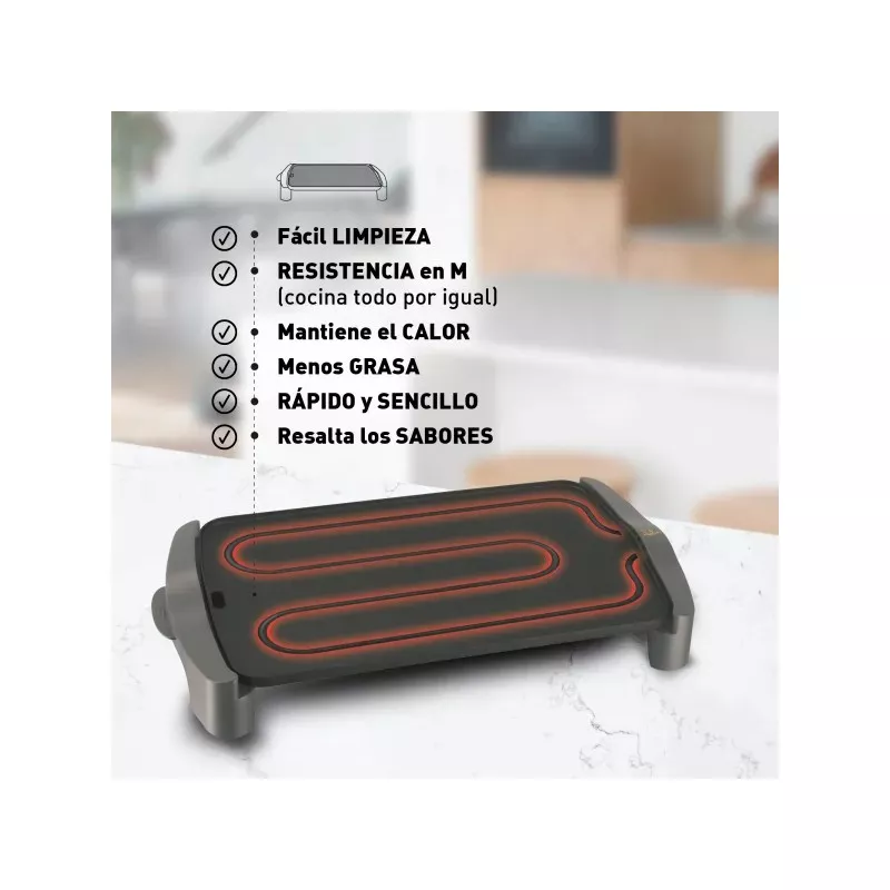 BARBACOA JATA GR555A 46*28 2.500W con superficie antiadherente, fácil limpieza y resistencia en M para cocina uniforme.
