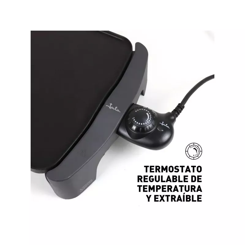 BARBACOA JATA GR555A 46*28 2.500W con termostato extraíble y regulable en color negro, diseño práctico y superficie antiadherent