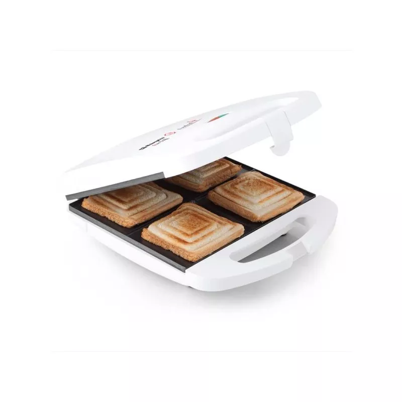 Sandwichera Orbegozo SW 7100 1500 W blanca con placa antiadherente y diseño compacto para preparar deliciosos sándwiches.