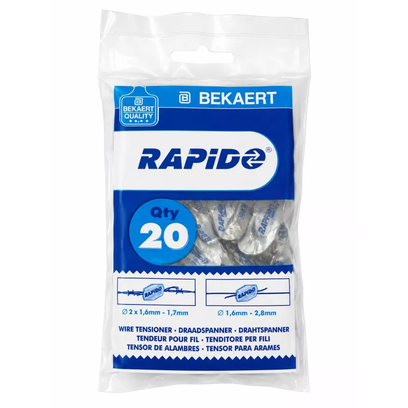 Tensor de alambre Bekaert Rapido, 20 uds, Ø 1,6-2,8 mm, acabado brillante, diseño práctico y resistente.