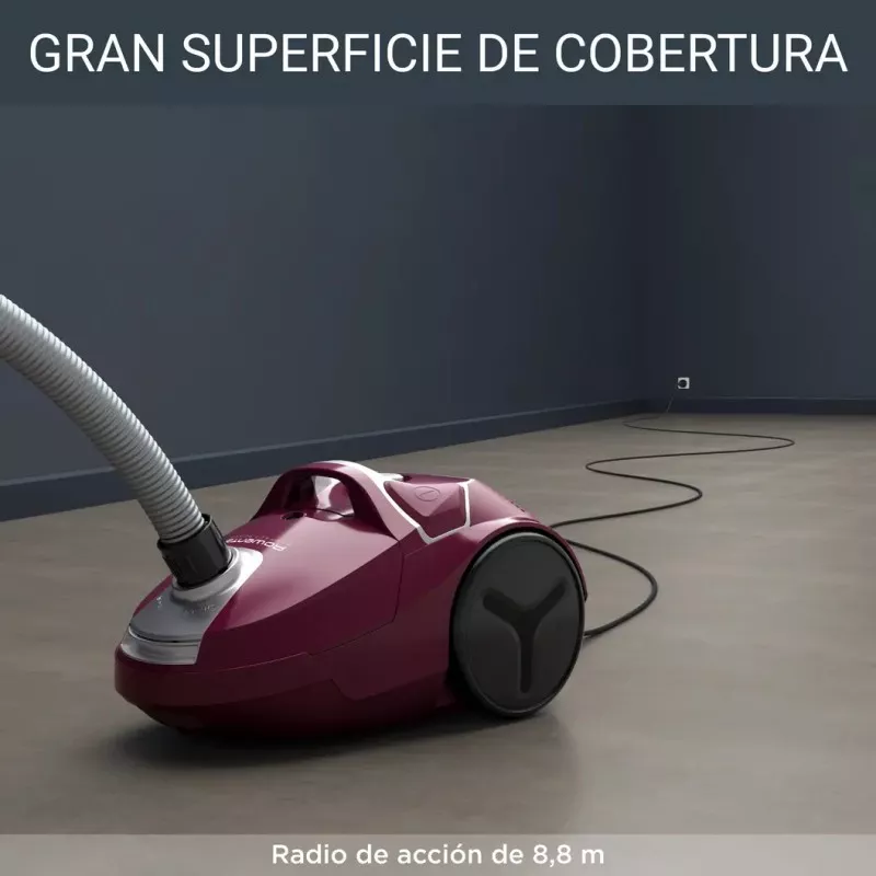 Aspirador Rowenta RO3969EA con bolsa 900 W 3 L en color rojo, diseño compacto y radio de acción de 8,8 m.