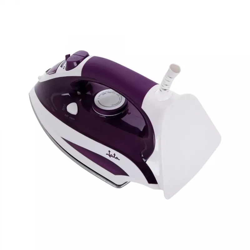 Plancha de vapor Jata PL225 2400 W de acero inoxidable en color púrpura y diseño moderno con suela antiadherente.