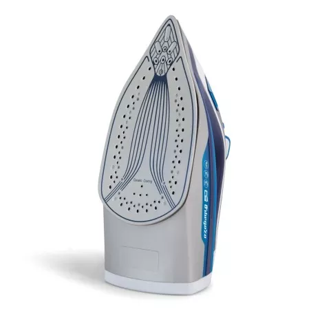 PLANCHA ORBEGOZO SV 2670 2600 W de color blanco y azul, revestimiento antiadherente y vapor vertical para prendas.