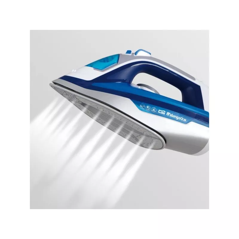 PLANCHA ORBEGOZO SV 2670 2600 W azul y blanca con suela de cerámica y funciones de vapor y spray