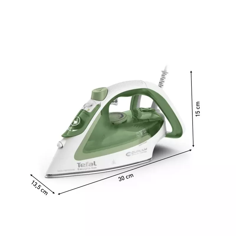 PLANCHA TEFAL FV5781E1 2800W EASYGLISS ECO verde y blanca con suela de cerámica y sistema anti goteo.
