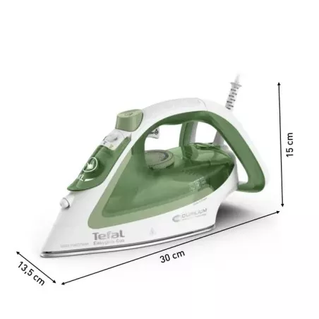 PLANCHA TEFAL FV5781E1 2800W EASYGLISS ECO verde y blanca con suela de cerámica y sistema anti goteo.