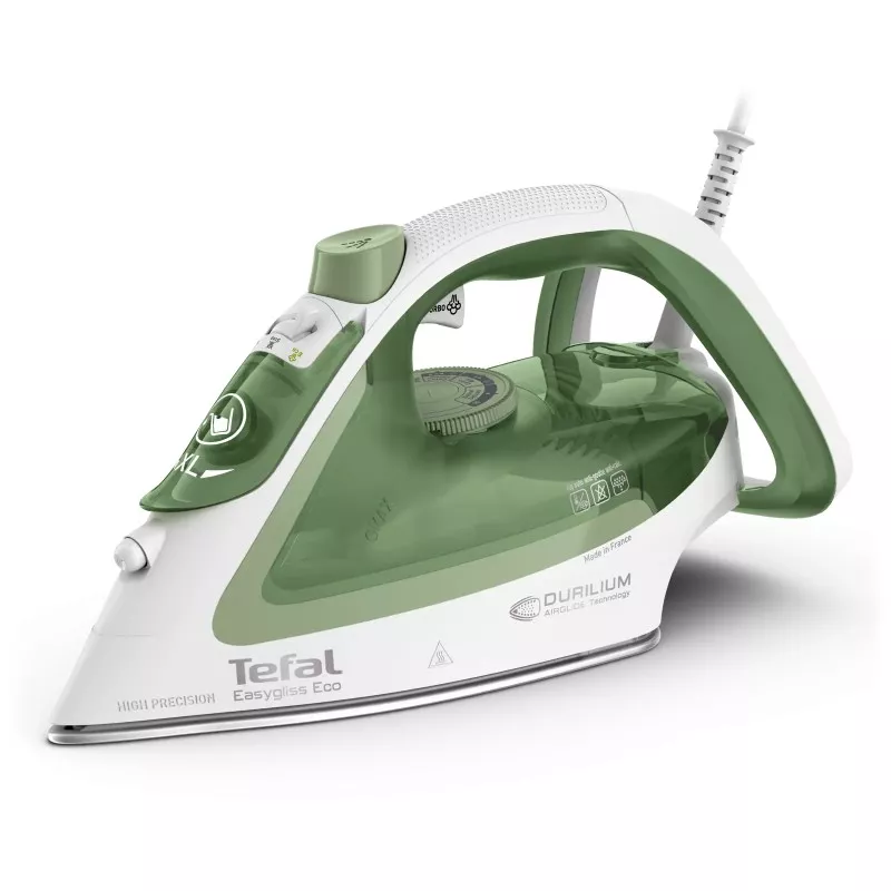 PLANCHA TEFAL FV5781E1 2800W EASYGLISS ECO verde y blanca con suela Durilium y sistema de anti-goteo.