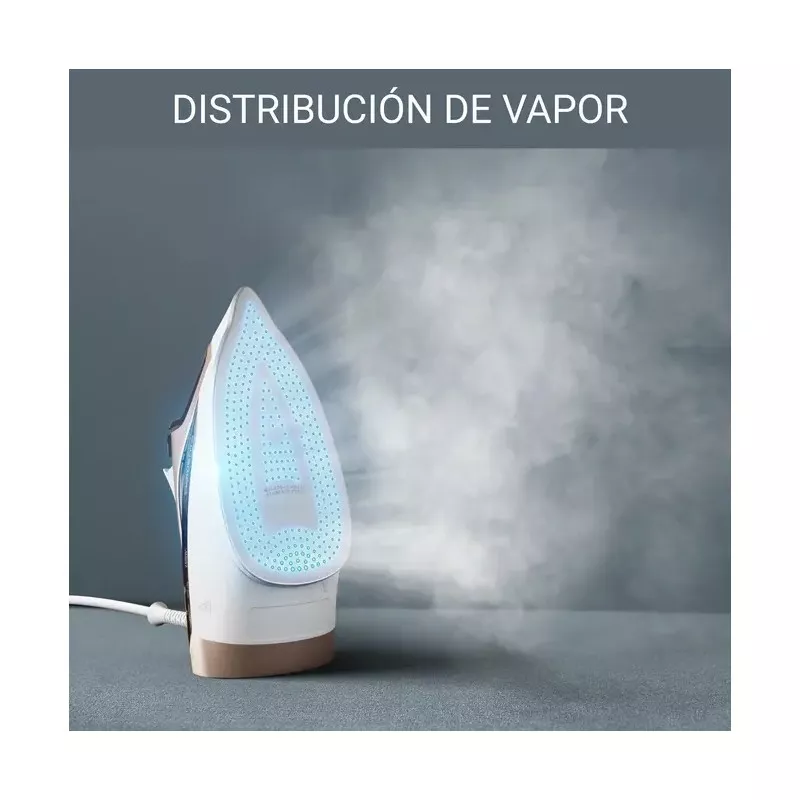 Plancha vapor Rowenta DX1635D1 2400W beige con suela de cerámica y distribución de vapor óptima.