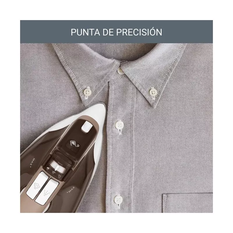 Plancha vapor Rowenta DX1635D1 2400W beige con punta de precisión y diseño ergonómico para fácil manejo.