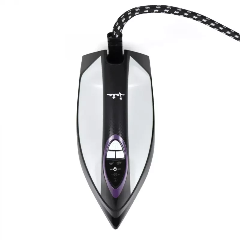 PLANCHA JATA CENTRO JECP 8522 de color negro y plata con diseño ergonómico y función de vapor para un planchado eficiente