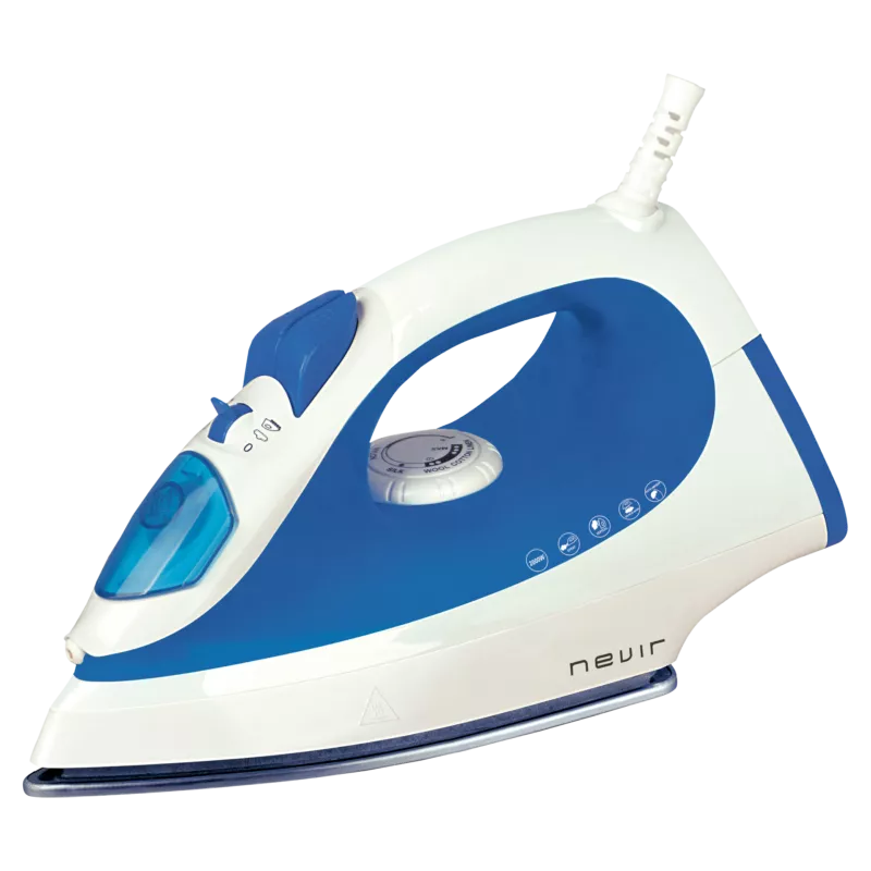 PLANCHA NEVIR NVR-3584 P 2000W en color azul y blanco, con diseño ergonómico y suela antiadherente para un planchado eficiente