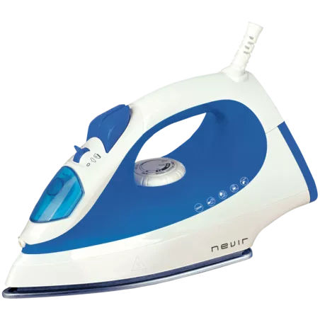 PLANCHA NEVIR NVR-3584 P 2000W en color azul y blanco, con diseño ergonómico y suela antiadherente para un planchado eficiente