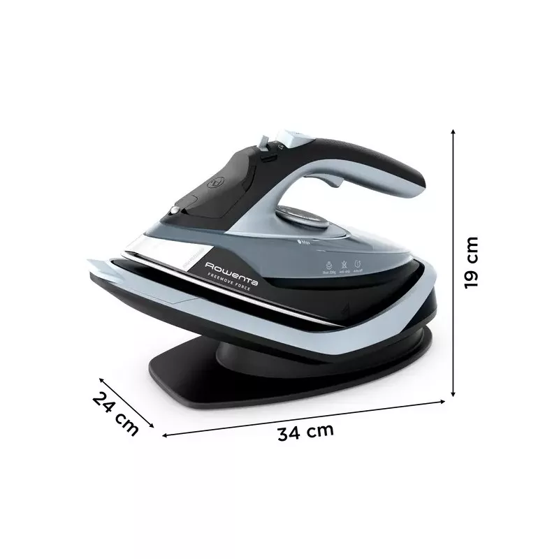 PLANCHA ROWENTA FREE MOVE DE6725D1 de 2400W en color azul y negro, con suela de cerámica y diseño ergonómico.