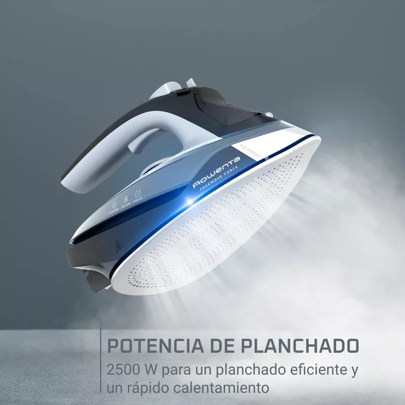 PLANCHA ROWENTA FREE MOVE DE6725D1 con 2500 W, diseño ligero y base antiadherente para un planchado eficiente.