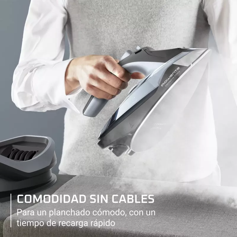PLANCHA ROWENTA FREE MOVE DE6725D1 inalámbrica en color gris, diseño ergonómico y vapor potente para un planchado eficiente