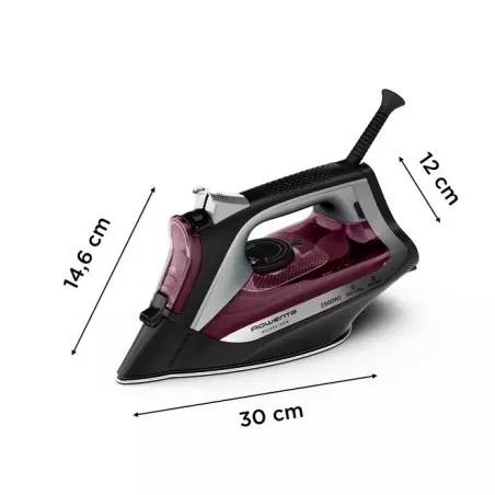 Plancha Rowenta DW4348 Accessteam 2500W negro y morado con suela de acero inoxidable y vapor vertical.