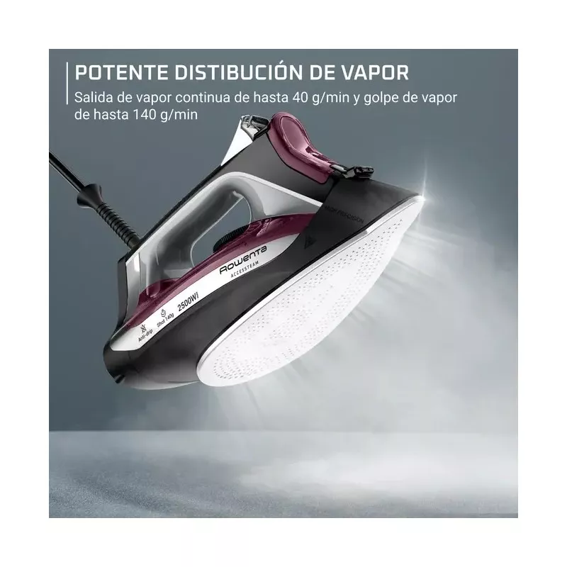 Plancha Rowenta DW4348 Accessteam 2500W con diseño ergonómico, suela antiadherente y potente vapor continuo de hasta 40 g/min.