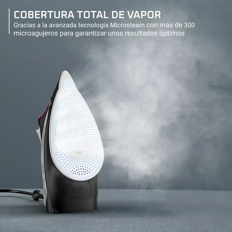 Plancha Rowenta DW4348 Accessteam 2500W de color negro, con tecnología Microsteam y suela de calidad para resultados óptimos.