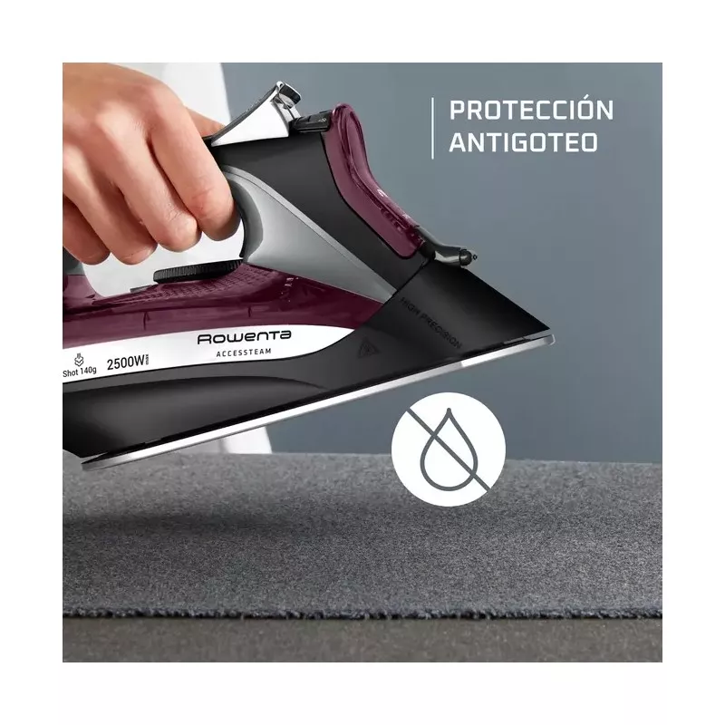 Plancha Rowenta DW4348 Accessteam 2500W negra y morada con tecnología antigoteo y suela de alta calidad