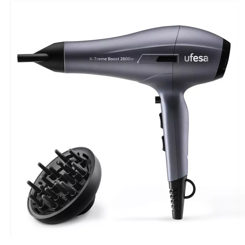 SECAPELO UFESA X-TREME BOOST secador de cabello negro con difusor, 2600W, diseño moderno y acabado suave