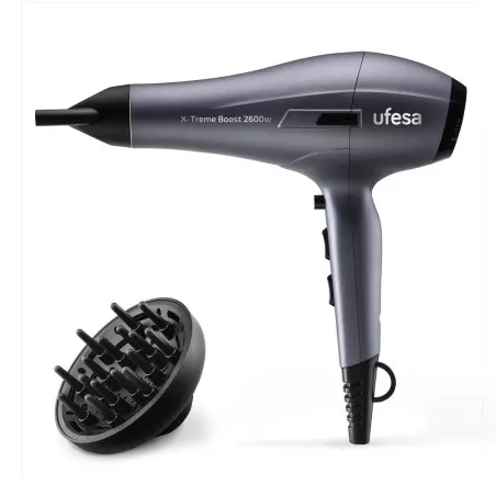 SECAPELO UFESA X-TREME BOOST secador de cabello negro con difusor, 2600W, diseño moderno y acabado suave