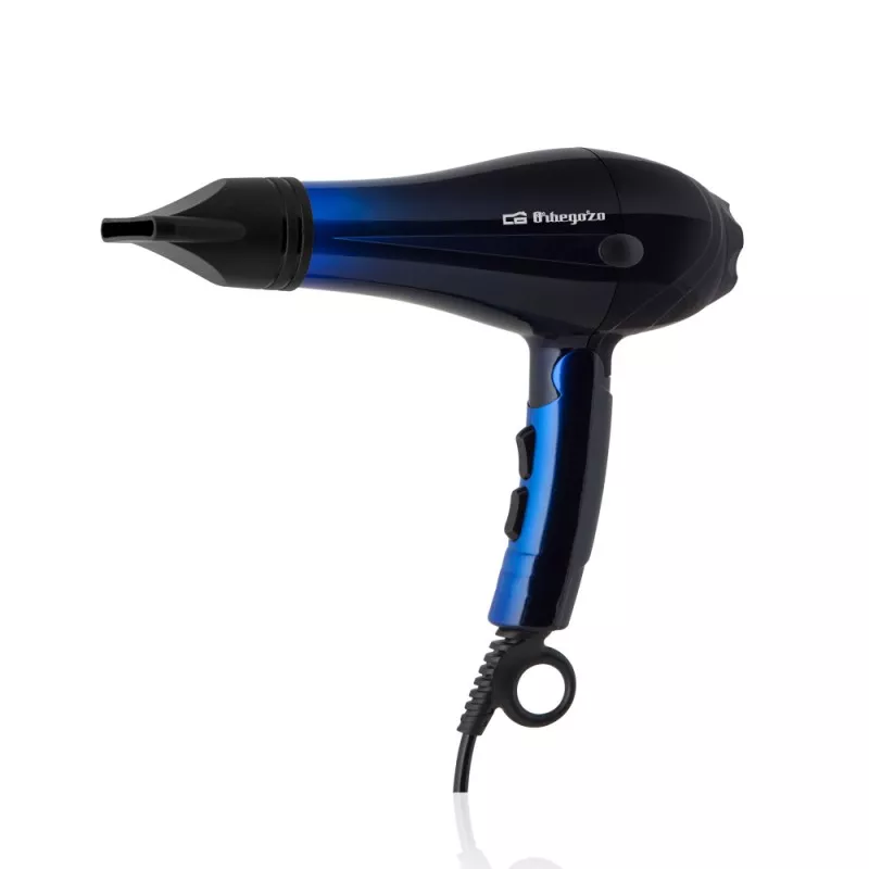Secador de pelo plegable Orbegozo SE 2085 2000-2200 W en color negro y azul, con diseño compacto y reversibilidad en su uso.