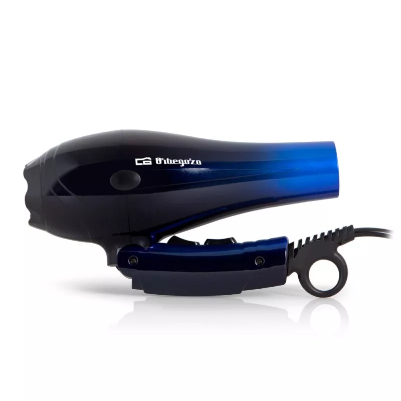 Secador de pelo plegable Orbegozo SE 2085 2000-2200 W en color negro y azul, diseño compacto y potencia ajustable.