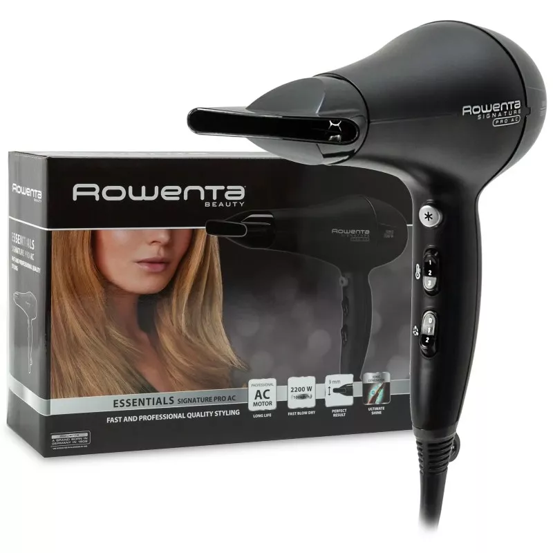 Secador de pelo Rowenta CV7810F0 Signature Pro 2200 W iónico en color negro, diseño ergonómico y tecnología iónica.