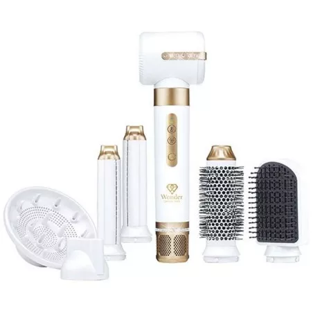 Estilizador de pelo TM Electron TMHD300 Wonder Diamond 7 en 1 color blanco con acabados dorados y múltiples accesorios intercamb