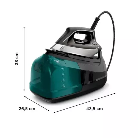 PLANCHA ROWENTA CENTRO DG8627FO 7,2 BAR con diseño compacto, acabado en negro y verde, ideal para planchado eficiente.