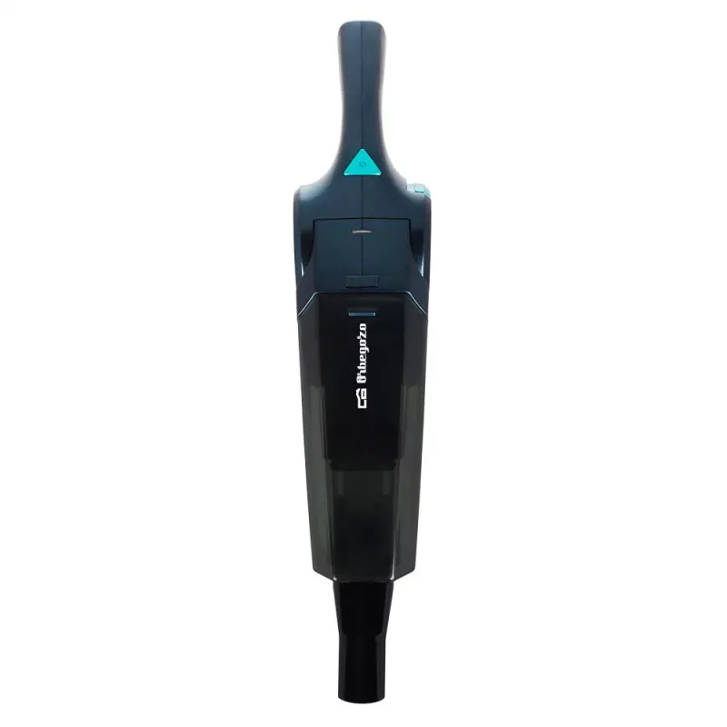 Aspirador de mano Orbegozo AP 1500 – 7,4 V litio en color negro con diseño ergonómico y depósito transparente.