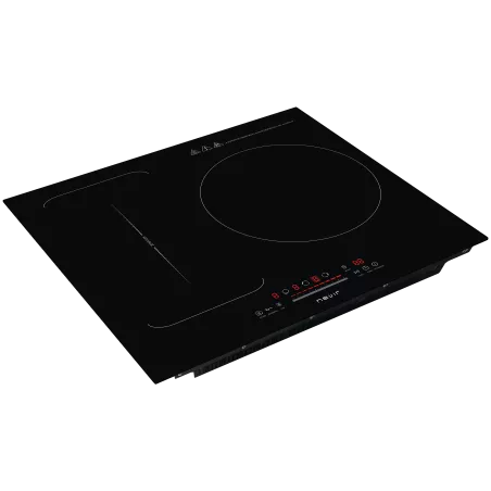 Placa de inducción Nevir NVR-IND2000 Flex 3 zonas negra con acabados en cristal y controles táctiles.