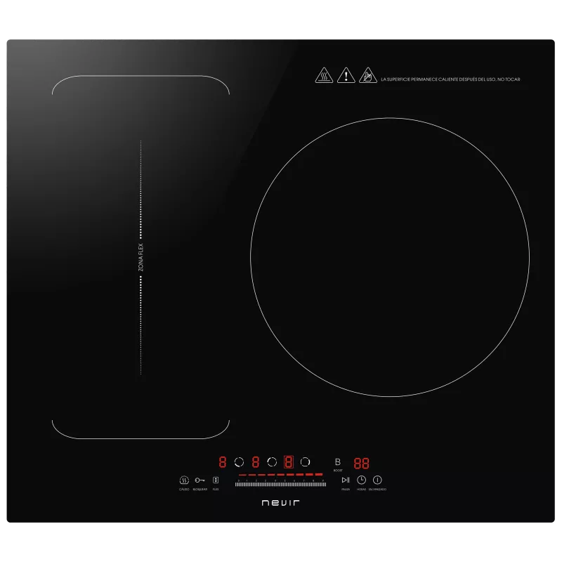 Placa de inducción Nevir NVR-IND2000 Flex 3 zonas negra con diseño vitrocerámico y controles táctiles avanzados