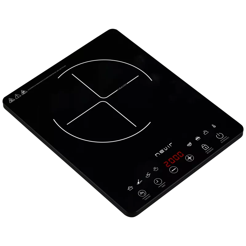 Placa de inducción portátil Nevir NVR-INDPT100 2000 W negra con panel táctil y diseño moderno.