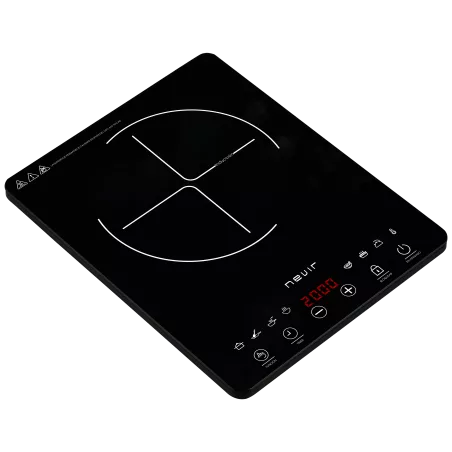 Placa de inducción portátil Nevir NVR-INDPT100 2000 W negra con panel táctil y diseño moderno.