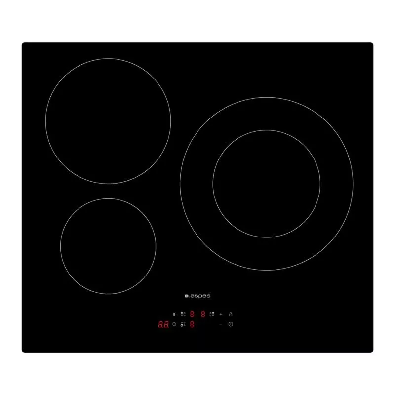 Placa de inducción Aspes AI3601SB32 3 zonas 7400 W de color negro, con diseño moderno y acabado en vitrocerámica.