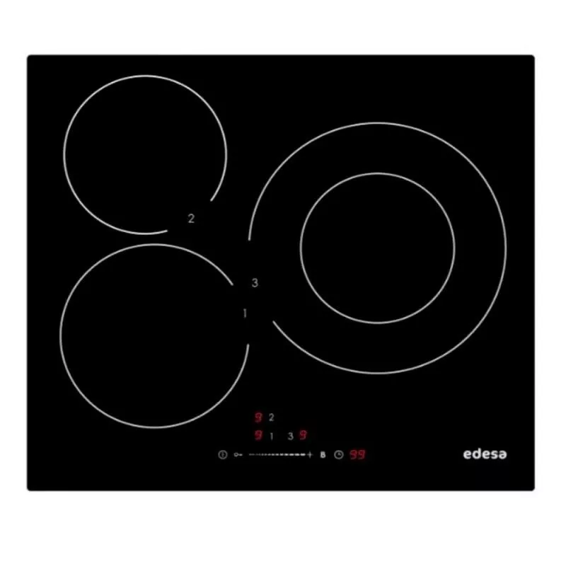 Placa de inducción Edesa EIS-6330 R 3 zonas 7100 W color negro con superficie de vidrio y controles táctiles.