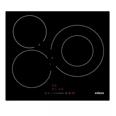 Placa de inducción Edesa EIS-6330 R 3 zonas 7100 W color negro con superficie de vidrio y controles táctiles.