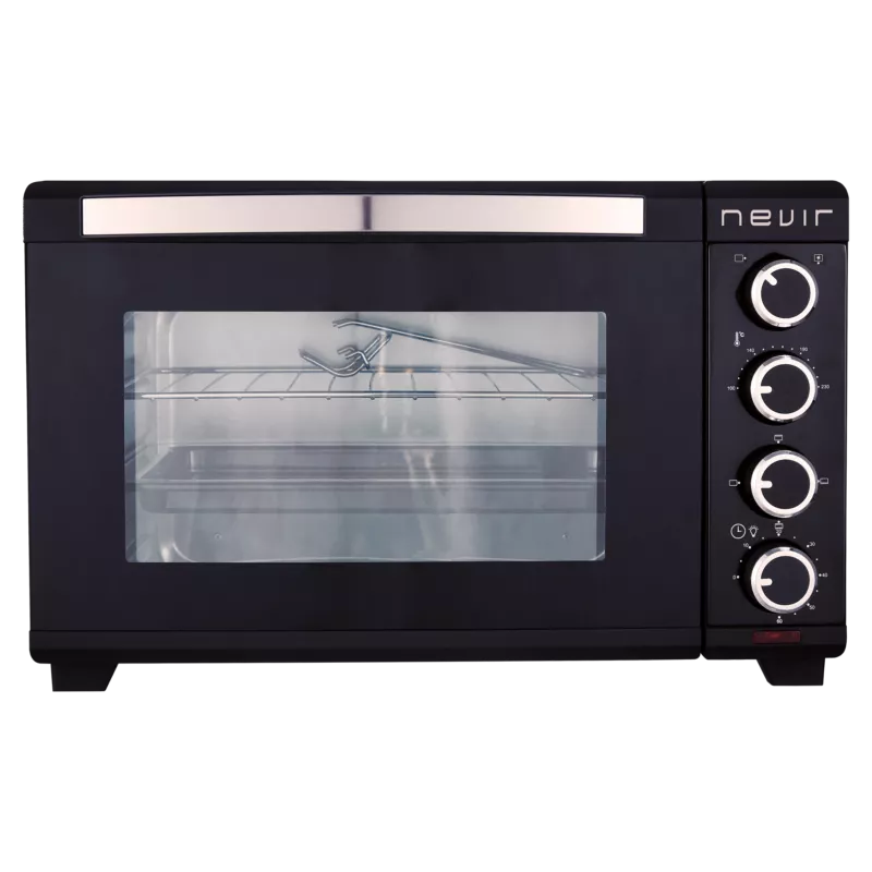 Horno Nevir NVR-9853HCL-38L 38 L con convección negro, diseño moderno y compacto, puertas de vidrio y controles manuales.