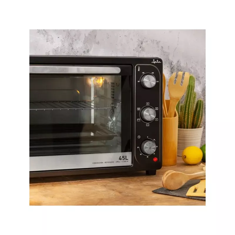 Horno de sobremesa Jata HN945 45 L con convección negro y acero inoxidable, diseño elegante y fácil de usar.